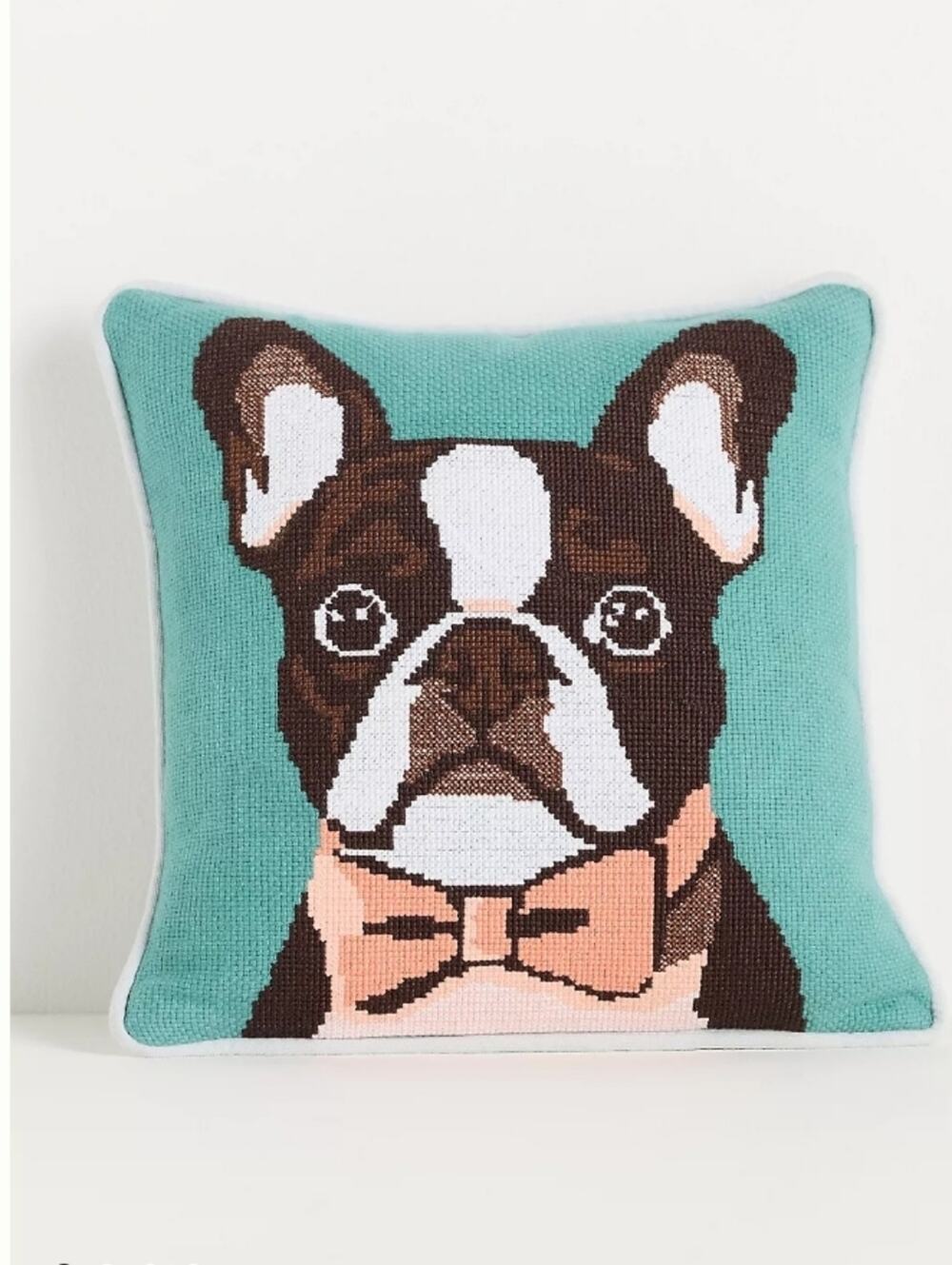 Anthropologie Arden Cotton Needlepoint Animal Pillow 12 In By 12 In New